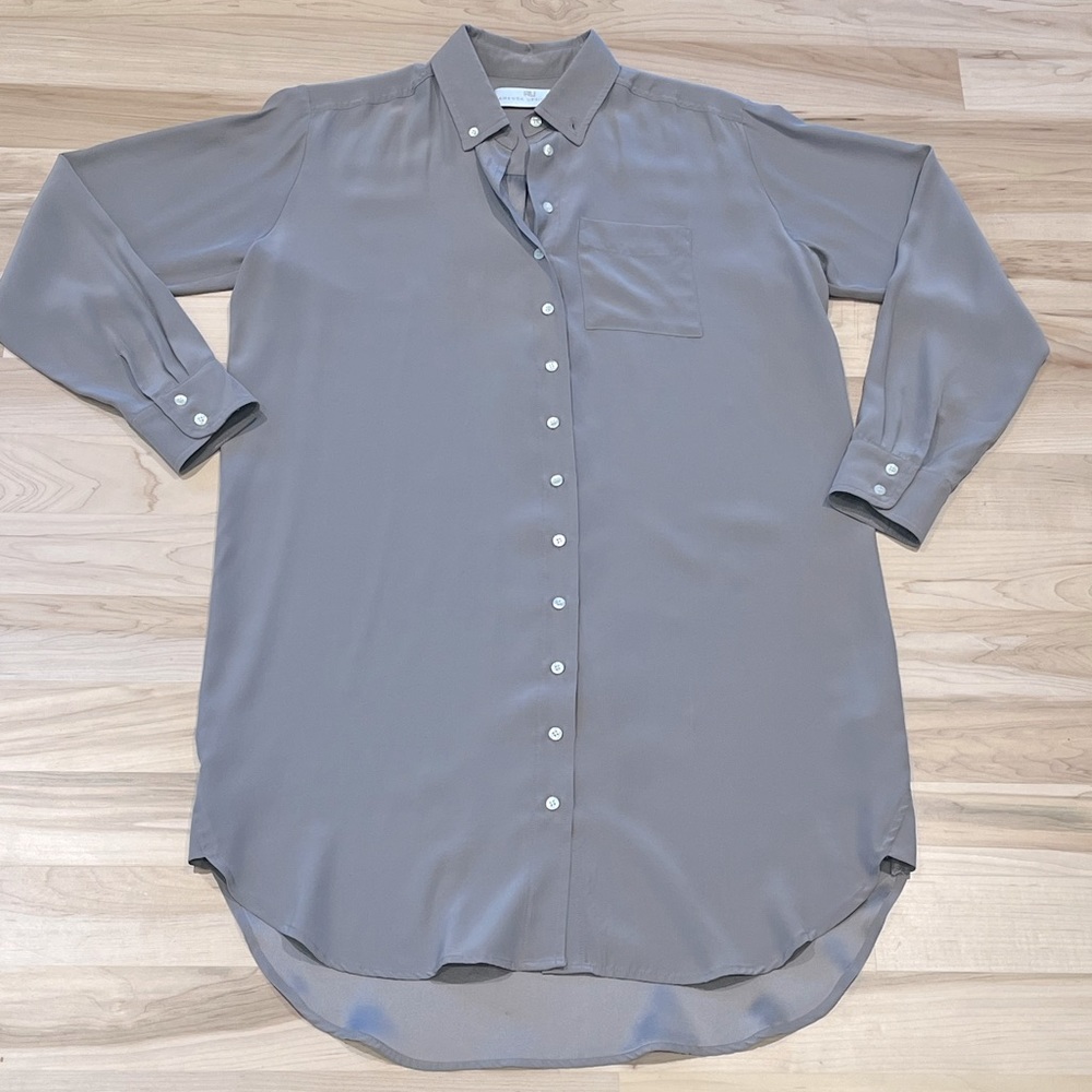 Amanda Uprichard Size M 100% Silk Button-Up Shirt Dress - Pewter Gray/Silver
